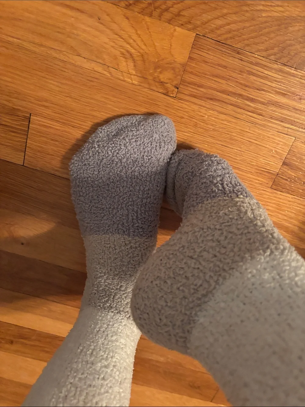 Cozy Two-Tone Plush Crew Socks in Light Gray & Cream size small